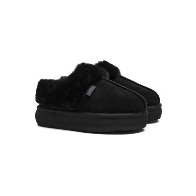 CLOUDY 平底毛皮穆勒鞋 FLATFORM FUR MULES - BLACK